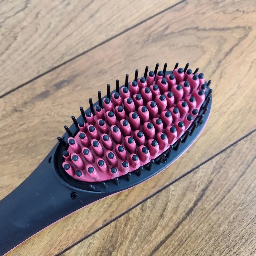 Simply Straight Ceramic Brush Hair Straightener Black Pink Electric Comb